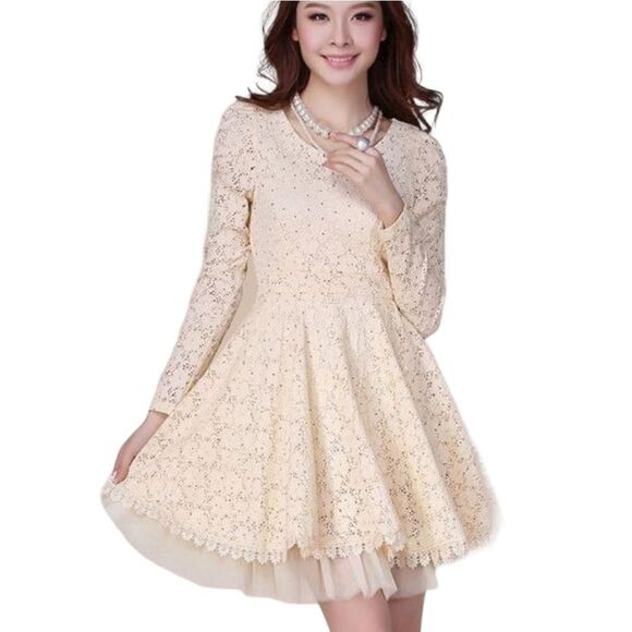 LACE Casual Summer Spring Dress Long Sleeve - Picture 1 of 14